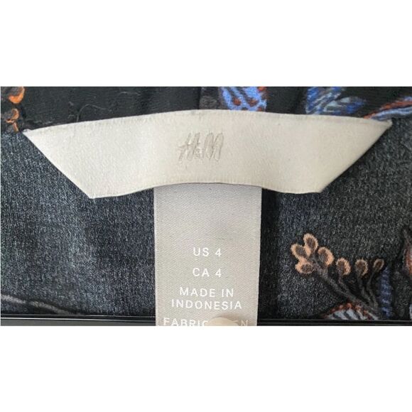 H&M Womens Black/Blue Floral Bohemian Loose/Relaxed Fit Dress, size 4, Retro - Picture 15 of 15